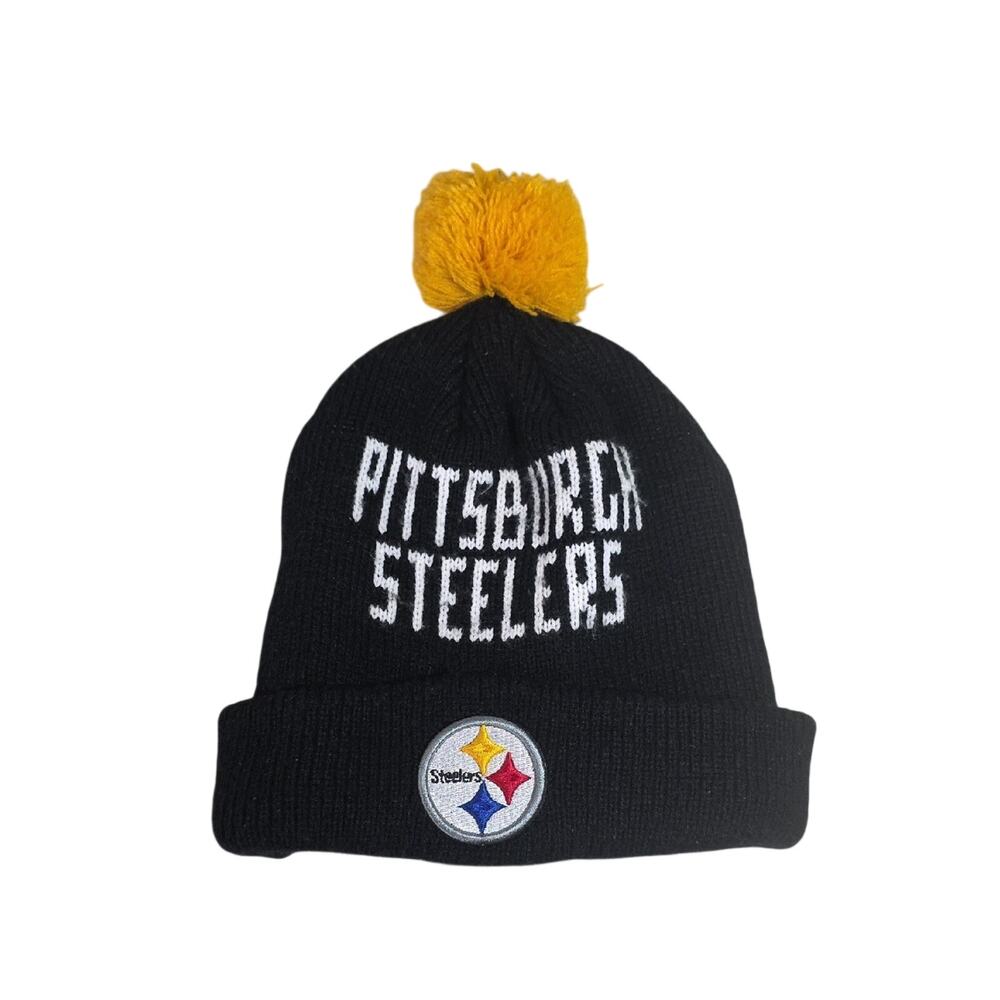 NFL Team Apparel Pittsburgh Steelers Cuffed Knit Beanie With Pom